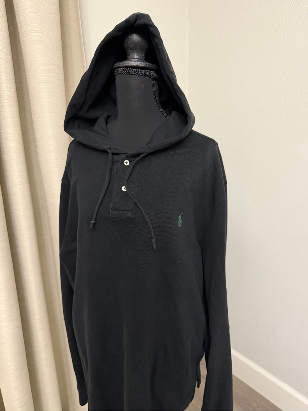 Polo by Ralph Lauren Black Hooded Long-Sleeve Polo with Green Logo